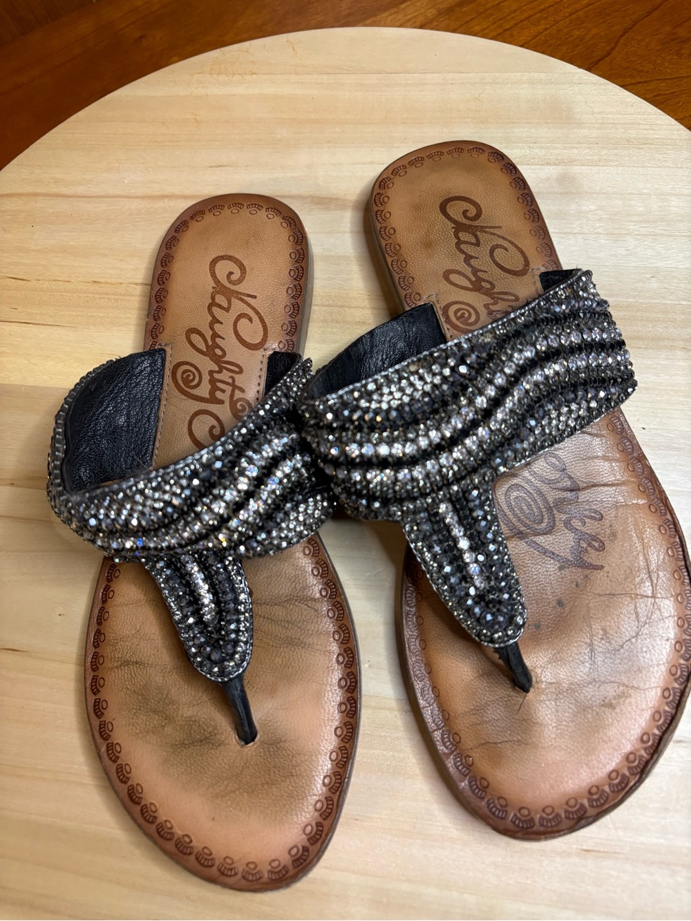 Naughty Girl bejeweled sandals with a leather base